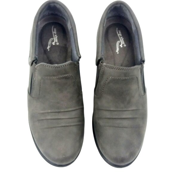 Fallcore Gray Faux Suede Ankle Booties Clog Shoe Size 6.5 Comfort Wave Sleek Mod - Picture 4 of 11